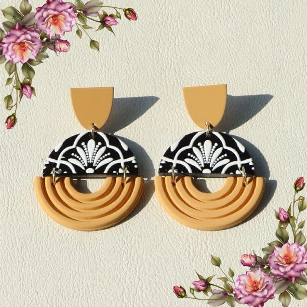 Floral Pattern Round Drop Earrings fall vibes‎ autumn colors harvest